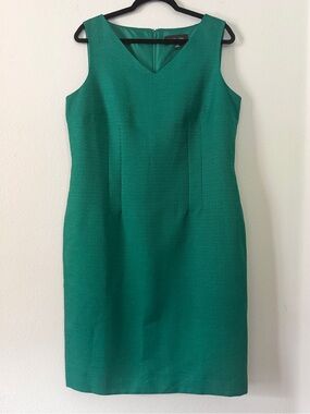 Black Label by Evan-Picone Emerald Green Textured Sheath Dress 14 Career Midi